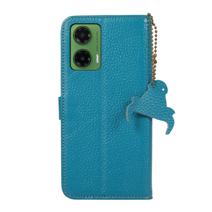 For Motorola Moto G35 Genuine Leather Litchi Texture RFID Leather Phone Case(Blue) - Motorola Cases by buy2fix | Online Shopping UK | buy2fix