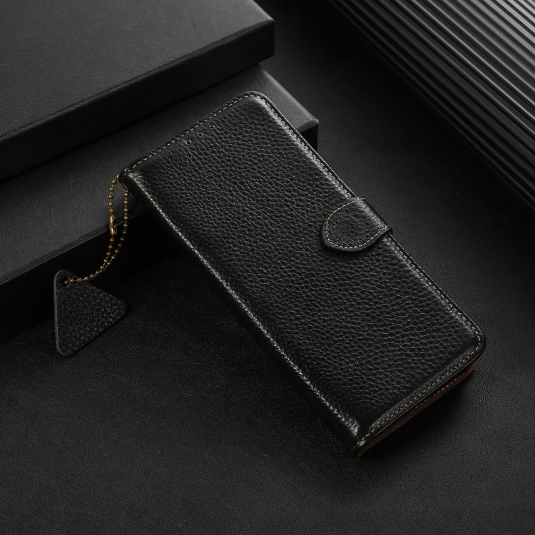 For Motorola Moto G35 Genuine Leather Litchi Texture RFID Leather Phone Case(Black) - Motorola Cases by buy2fix | Online Shopping UK | buy2fix