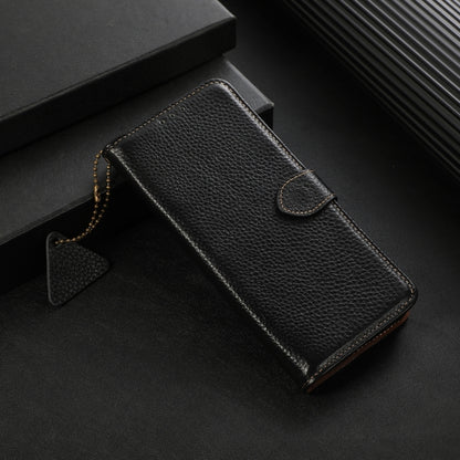 For Motorola Moto G35 Genuine Leather Litchi Texture RFID Leather Phone Case(Black) - Motorola Cases by buy2fix | Online Shopping UK | buy2fix