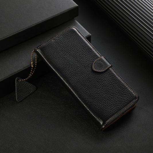 For Motorola Moto G35 Genuine Leather Litchi Texture RFID Leather Phone Case(Black) - Motorola Cases by buy2fix | Online Shopping UK | buy2fix