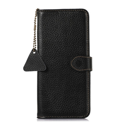 For Motorola Moto G35 Genuine Leather Litchi Texture RFID Leather Phone Case(Black) - Motorola Cases by buy2fix | Online Shopping UK | buy2fix