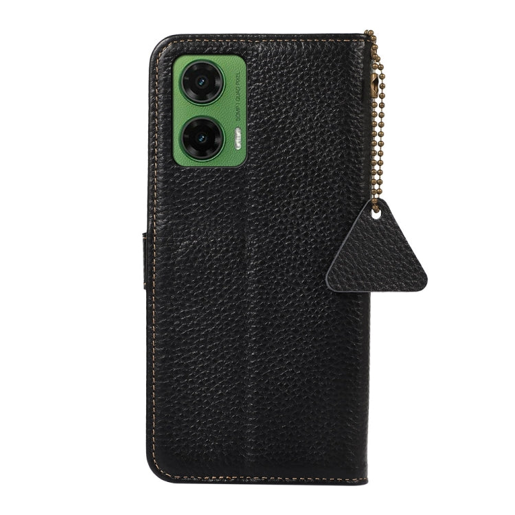 For Motorola Moto G35 Genuine Leather Litchi Texture RFID Leather Phone Case(Black) - Motorola Cases by buy2fix | Online Shopping UK | buy2fix