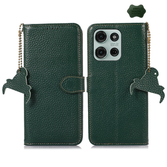 For Motorola Moto G75 5G Genuine Leather Litchi Texture RFID Leather Phone Case(Green) - Motorola Cases by buy2fix | Online Shopping UK | buy2fix