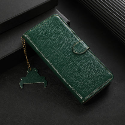 For Motorola Moto G75 5G Genuine Leather Litchi Texture RFID Leather Phone Case(Green) - Motorola Cases by buy2fix | Online Shopping UK | buy2fix