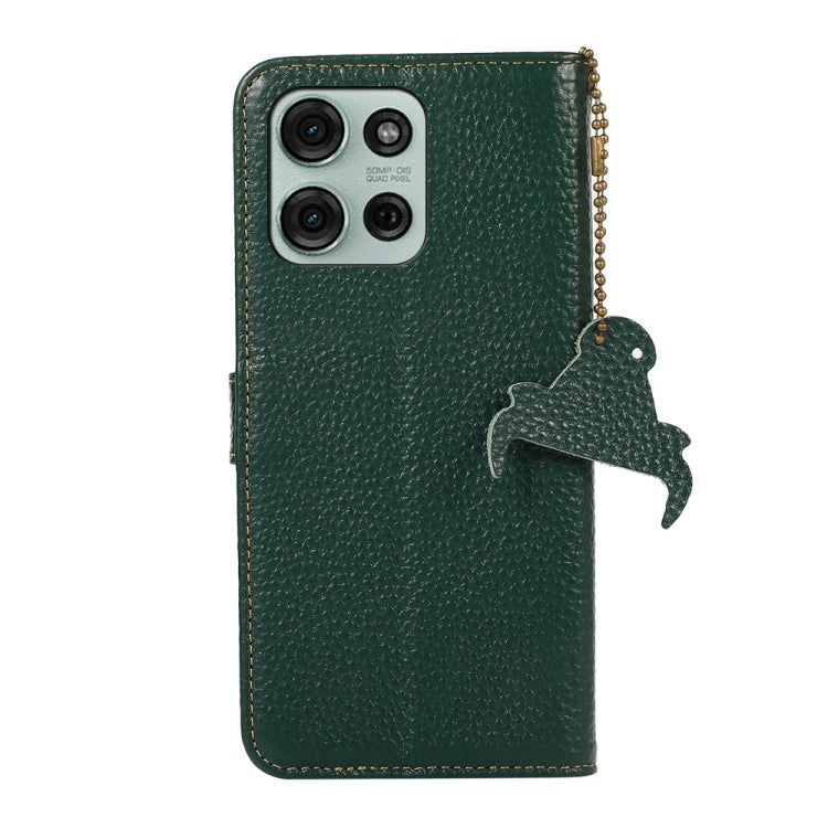 For Motorola Moto G75 5G Genuine Leather Litchi Texture RFID Leather Phone Case(Green) - Motorola Cases by buy2fix | Online Shopping UK | buy2fix