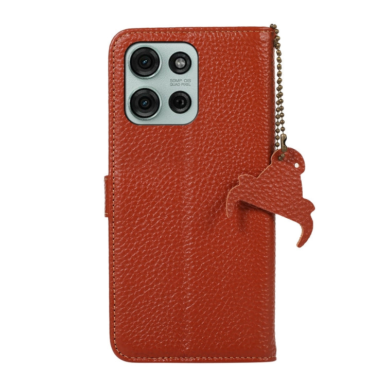 For Motorola Moto G75 5G Genuine Leather Litchi Texture RFID Leather Phone Case(Coffee) - Motorola Cases by buy2fix | Online Shopping UK | buy2fix