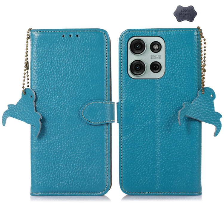 For Motorola Moto G75 5G Genuine Leather Litchi Texture RFID Leather Phone Case(Blue) - Motorola Cases by buy2fix | Online Shopping UK | buy2fix