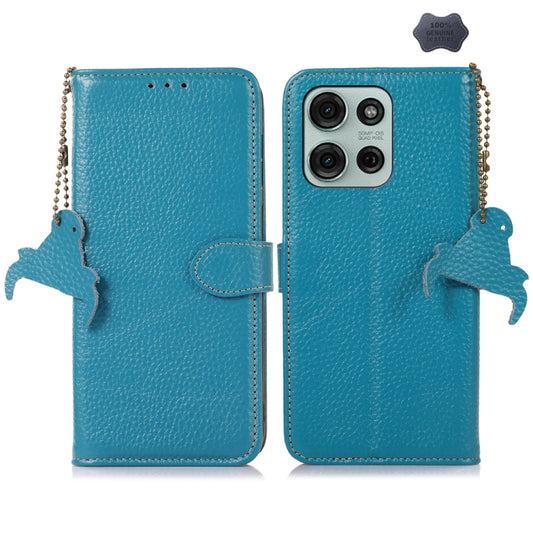 For Motorola Moto G75 5G Genuine Leather Litchi Texture RFID Leather Phone Case(Blue) - Motorola Cases by buy2fix | Online Shopping UK | buy2fix