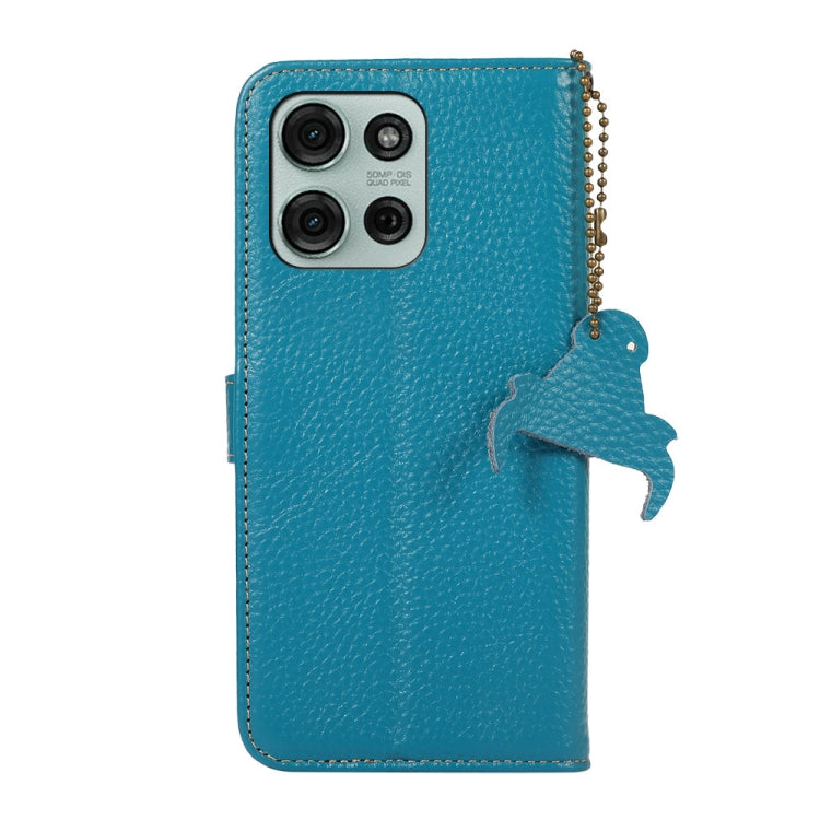 For Motorola Moto G75 5G Genuine Leather Litchi Texture RFID Leather Phone Case(Blue) - Motorola Cases by buy2fix | Online Shopping UK | buy2fix
