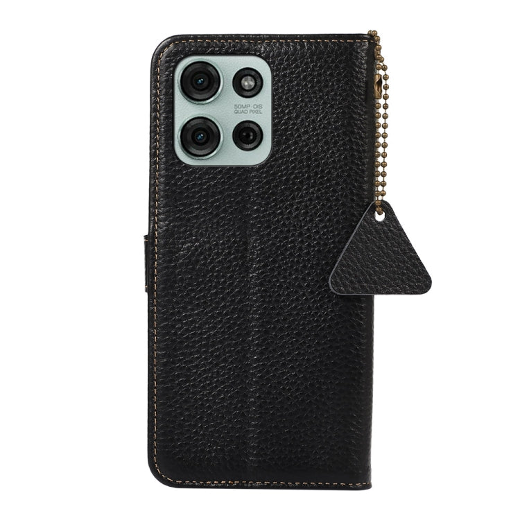 For Motorola Moto G75 5G Genuine Leather Litchi Texture RFID Leather Phone Case(Black) - Motorola Cases by buy2fix | Online Shopping UK | buy2fix