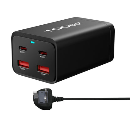 2A2C-100W GaN Pro 100W USB x 2, USB-C / Type-C x 2 Fast Charger, Plug Type:UK Plug(Black) - Multifunction Charger by buy2fix | Online Shopping UK | buy2fix