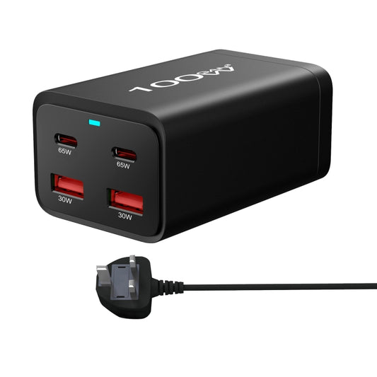 2A2C-100W GaN Pro 100W USB x 2, USB-C / Type-C x 2 Fast Charger, Plug Type:UK Plug(Black) - Multifunction Charger by buy2fix | Online Shopping UK | buy2fix
