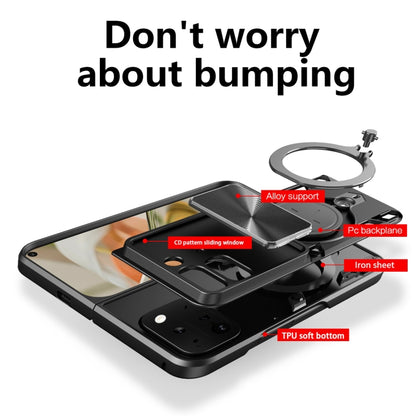 For Google Pixel 9 Pro Fold CD Texture Sliding Camshield Magnetic Holder Phone Case(Black) by buy2fix