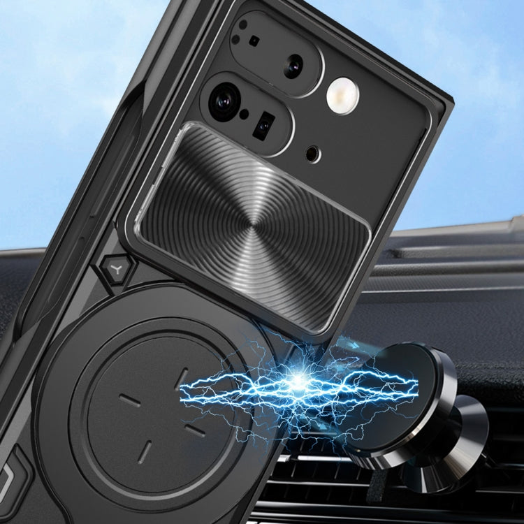 For Google Pixel 9 Pro Fold CD Texture Sliding Camshield Magnetic Holder Phone Case(Black) by buy2fix