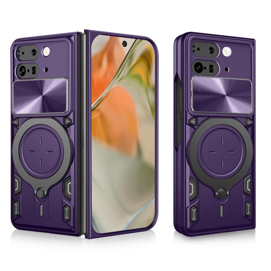 For Google Pixel 9 Pro Fold CD Texture Sliding Camshield Magnetic Holder Phone Case(Purple) by buy2fix