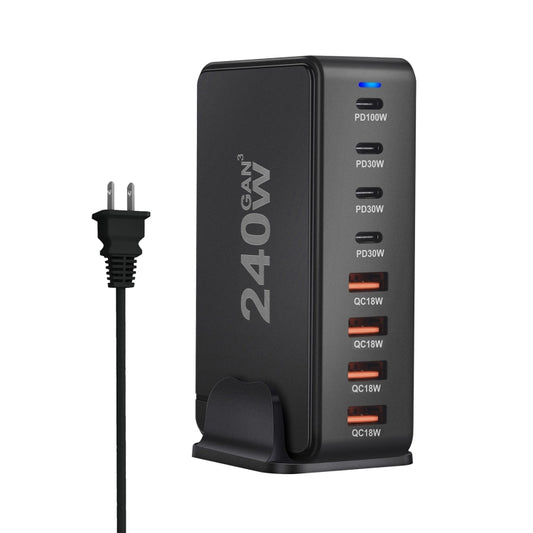 YMS-858 GaN 240W USB x 4, USB-C / Type-C x 4 Fast Charger, Plug Type:US Plug(Black) - Multifunction Charger by buy2fix | Online Shopping UK | buy2fix