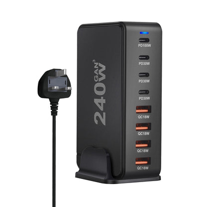 YMS-858 GaN 240W USB x 4, USB-C / Type-C x 4 Fast Charger, Plug Type:UK Plug(Black) - Multifunction Charger by buy2fix | Online Shopping UK | buy2fix