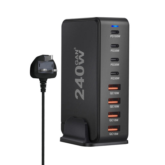 YMS-858 GaN 240W USB x 4, USB-C / Type-C x 4 Fast Charger, Plug Type:UK Plug(Black) - Multifunction Charger by buy2fix | Online Shopping UK | buy2fix