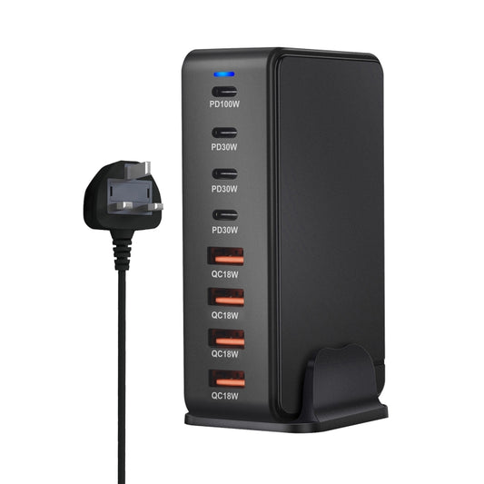 YMS-858 GaN 240W USB x 4, USB-C / Type-C x 4 Fast Charger, Plug Type:UK Plug(Black) - Multifunction Charger by buy2fix | Online Shopping UK | buy2fix