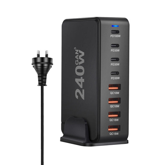 YMS-858 GaN 240W USB x 4, USB-C / Type-C x 4 Fast Charger, Plug Type:AU Plug(Black) - Multifunction Charger by buy2fix | Online Shopping UK | buy2fix