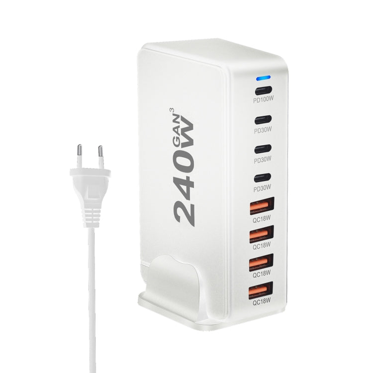 YMS-858 GaN 240W USB x 4, USB-C / Type-C x 4 Fast Charger, Plug Type:EU Plug(White) - Multifunction Charger by buy2fix | Online Shopping UK | buy2fix