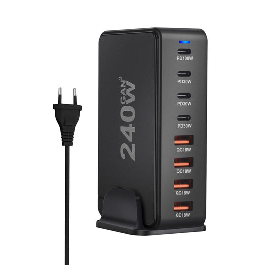 YMS-858 GaN 240W USB x 4, USB-C / Type-C x 4 Fast Charger, Plug Type:EU Plug(Black) - Multifunction Charger by buy2fix | Online Shopping UK | buy2fix
