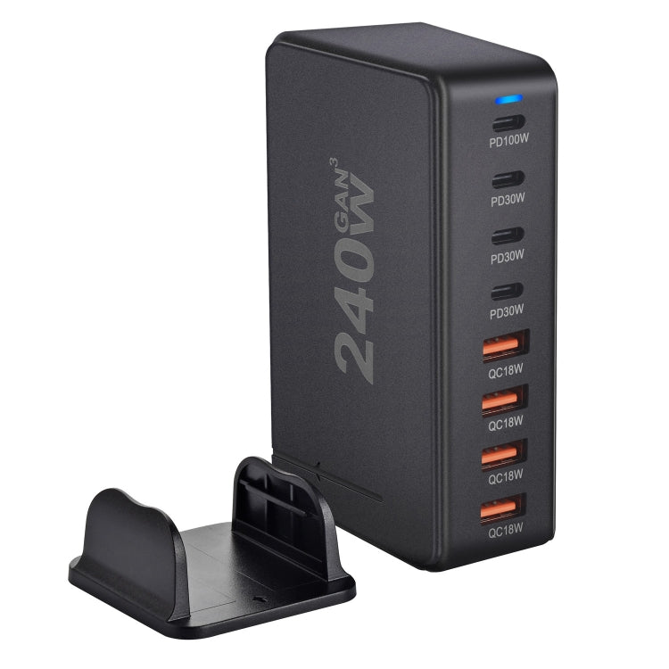 YMS-858 GaN 240W USB x 4, USB-C / Type-C x 4 Fast Charger, Plug Type:UK Plug(Black) - Multifunction Charger by buy2fix | Online Shopping UK | buy2fix