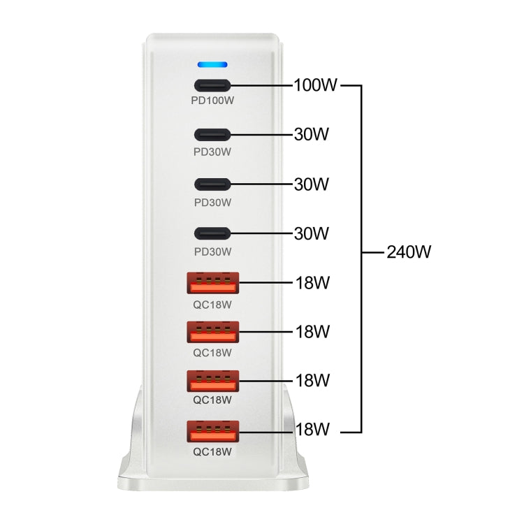 YMS-858 GaN 240W USB x 4, USB-C / Type-C x 4 Fast Charger, Plug Type:UK Plug(Black) - Multifunction Charger by buy2fix | Online Shopping UK | buy2fix