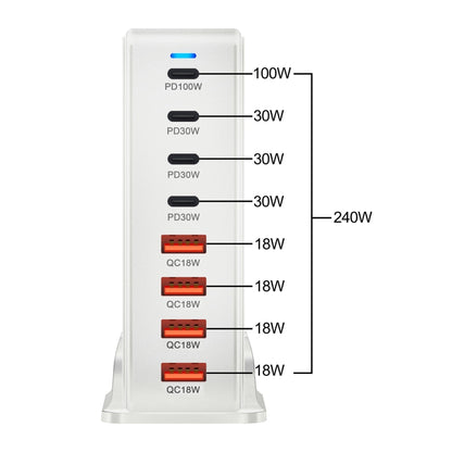YMS-858 GaN 240W USB x 4, USB-C / Type-C x 4 Fast Charger, Plug Type:UK Plug(Black) - Multifunction Charger by buy2fix | Online Shopping UK | buy2fix