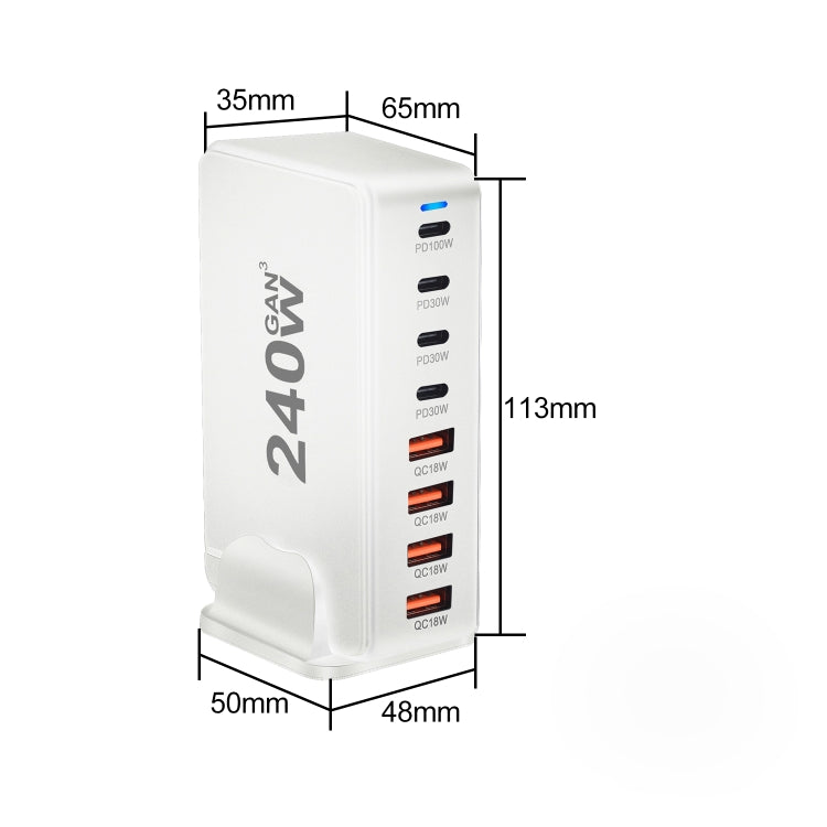 YMS-858 GaN 240W USB x 4, USB-C / Type-C x 4 Fast Charger, Plug Type:EU Plug(White) - Multifunction Charger by buy2fix | Online Shopping UK | buy2fix