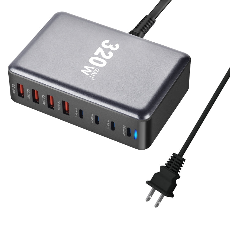 YMX-320W GaN 320W USB x 4, USB-C / Type-C x 4 Fast Charger, Plug Type:US Plug(Grey) - Multifunction Charger by buy2fix | Online Shopping UK | buy2fix