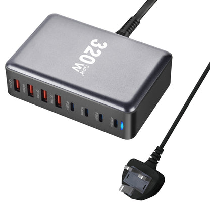 YMX-320W GaN 320W USB x 4, USB-C / Type-C x 4 Fast Charger, Plug Type:UK Plug(Grey) - Multifunction Charger by buy2fix | Online Shopping UK | buy2fix