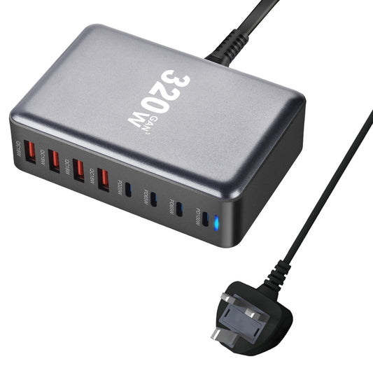 YMX-320W GaN 320W USB x 4, USB-C / Type-C x 4 Fast Charger, Plug Type:UK Plug(Grey) - Multifunction Charger by buy2fix | Online Shopping UK | buy2fix