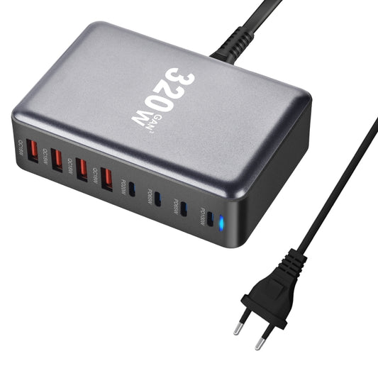 YMX-320W GaN 320W USB x 4, USB-C / Type-C x 4 Fast Charger, Plug Type:EU Plug(Grey) - Multifunction Charger by buy2fix | Online Shopping UK | buy2fix