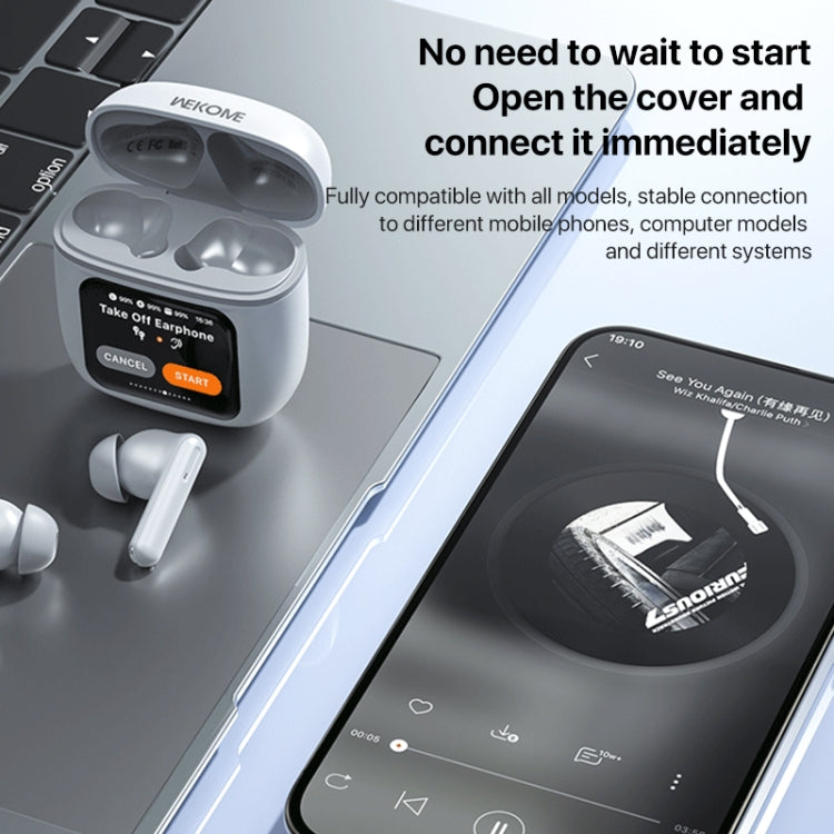 WEKOME Beluga S12 Audyhle ENC Noise Reduction Wireless Earphones with Smart Color Screen(White) - Bluetooth Earphone by WK | Online Shopping UK | buy2fix