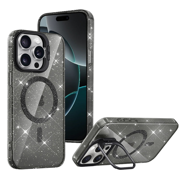 For iPhone 16 Pro Shiny Shield MagSafe Lens Holder Phone Case(Black) by buy2fix