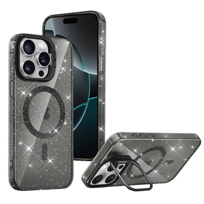 For iPhone 16 Pro Shiny Shield MagSafe Lens Holder Phone Case(Black) by buy2fix