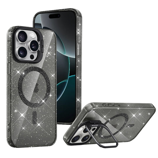 For iPhone 16 Pro Max Shiny Shield MagSafe Lens Holder Phone Case(Black) by buy2fix