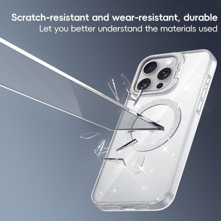 For iPhone 16 Pro Shiny Shield MagSafe Lens Holder Phone Case(Silver) by buy2fix