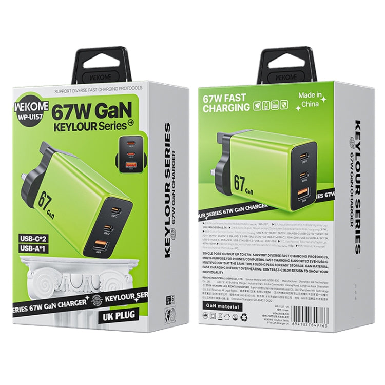 WK WP-U157 67W USB-C / Type-Cx2, USB GaN Fast Charger, Plug Type:UK Plug(Green) - USB Charger by WK | Online Shopping UK | buy2fix