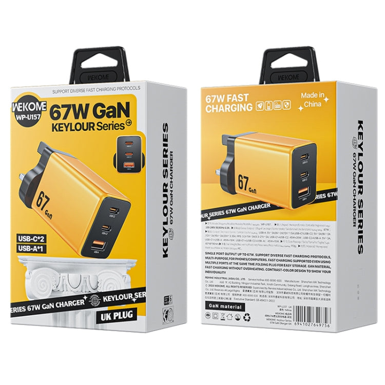 WK WP-U157 67W USB-C / Type-Cx2, USB GaN Fast Charger, Plug Type:UK Plug(Yellow) - USB Charger by WK | Online Shopping UK | buy2fix