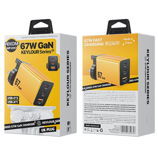 WK WP-U157 67W USB-C / Type-Cx2, USB GaN Fast Charger, Plug Type:UK Plug(Yellow) - USB Charger by WK | Online Shopping UK | buy2fix