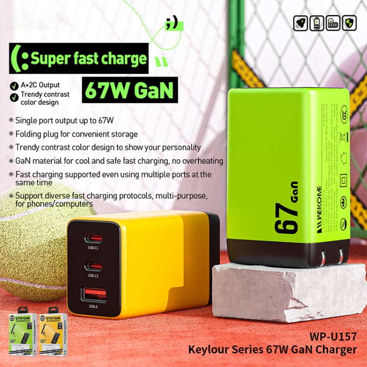 WK WP-U157 67W USB-C / Type-Cx2, USB GaN Fast Charger, Plug Type:EU Plug(Green) - USB Charger by WK | Online Shopping UK | buy2fix