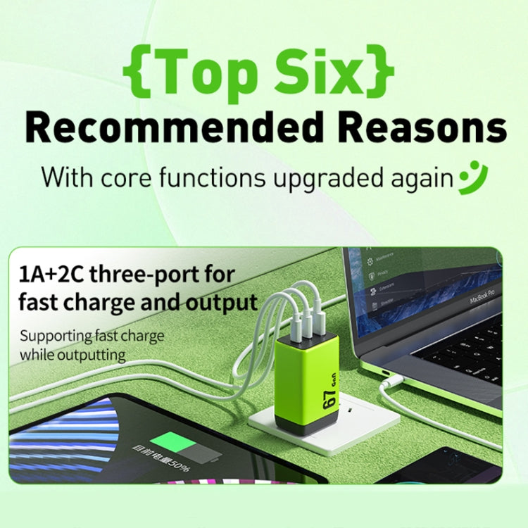 WK WP-U157 67W USB-C / Type-Cx2, USB GaN Fast Charger, Plug Type:UK Plug(Green) - USB Charger by WK | Online Shopping UK | buy2fix