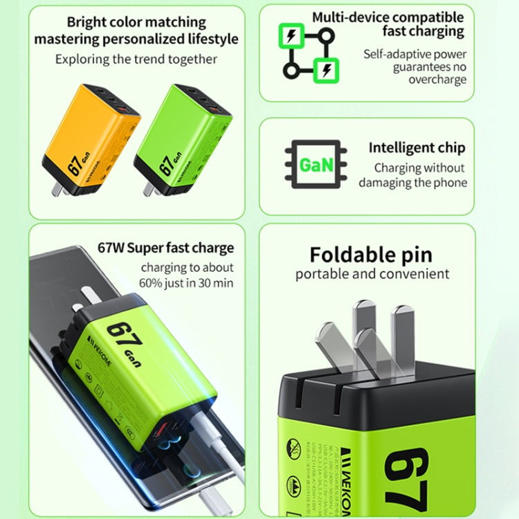 WK WP-U157 67W USB-C / Type-Cx2, USB GaN Fast Charger, Plug Type:EU Plug(Green) - USB Charger by WK | Online Shopping UK | buy2fix
