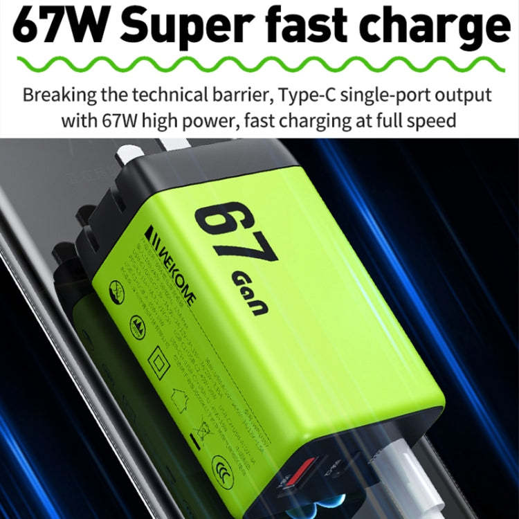 WK WP-U157 67W USB-C / Type-Cx2, USB GaN Fast Charger, Plug Type:EU Plug(Green) - USB Charger by WK | Online Shopping UK | buy2fix