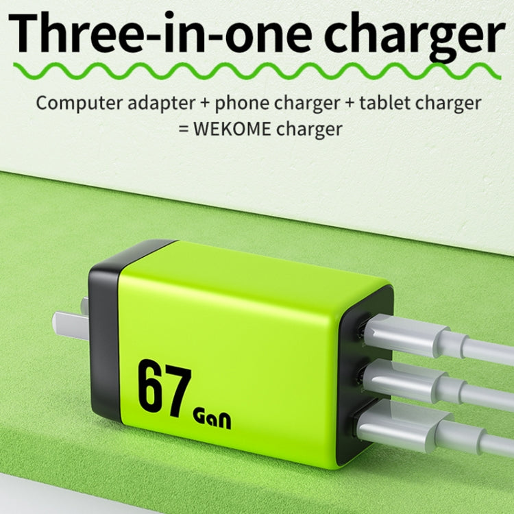WK WP-U157 67W USB-C / Type-Cx2, USB GaN Fast Charger, Plug Type:EU Plug(Green) - USB Charger by WK | Online Shopping UK | buy2fix