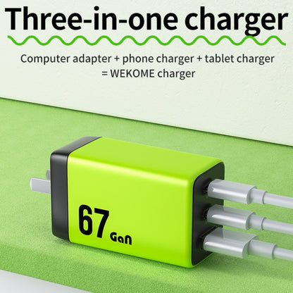 WK WP-U157 67W USB-C / Type-Cx2, USB GaN Fast Charger, Plug Type:EU Plug(Green) - USB Charger by WK | Online Shopping UK | buy2fix