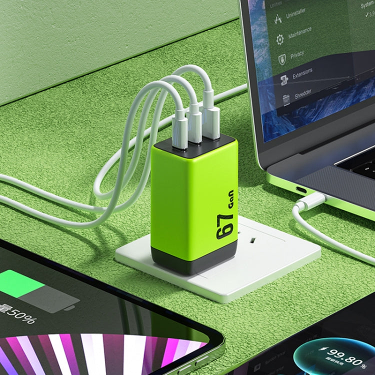 WK WP-U157 67W USB-C / Type-Cx2, USB GaN Fast Charger, Plug Type:EU Plug(Green) - USB Charger by WK | Online Shopping UK | buy2fix