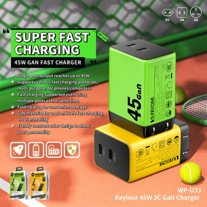 WK WP-U33 45W USB-C / Type-Cx2 GaN Fast Charger, Plug Type:EU Plug(Green) - USB Charger by WK | Online Shopping UK | buy2fix